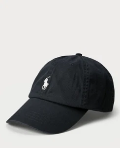 Polo Ralph Lauren Men's Unisex Cotton Chino Adjustable Ball Cap Black White Pony - Picture 1 of 15