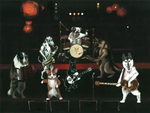 Stampa 9x12 di dipinto RYTA ART Rock Band poster Scottie Husky Corgi Bulldog cane - Foto 1 di 1