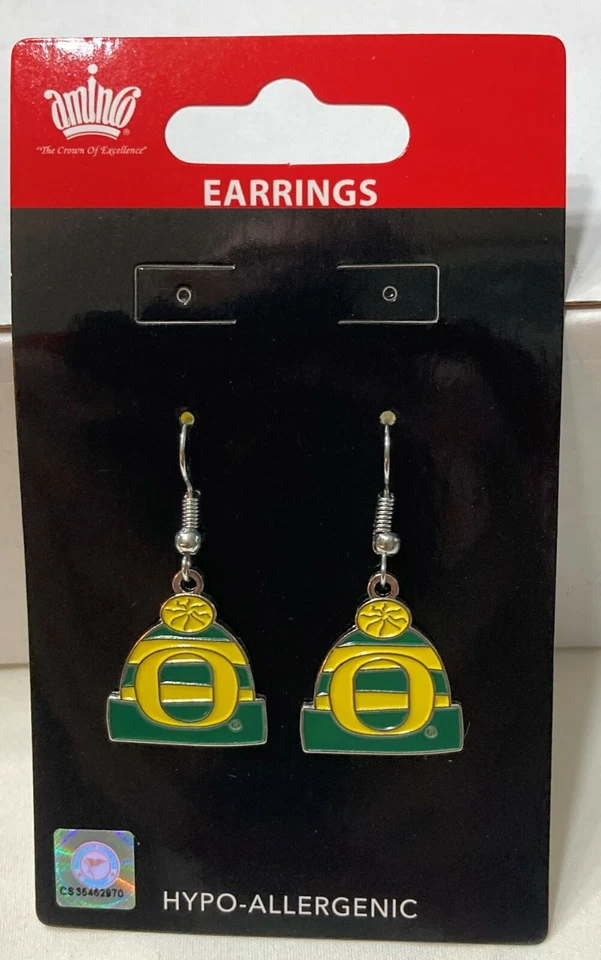 New Oregon Ducks Knit Hat Fish Hook Earrings, NCAA - Image 1 of 1