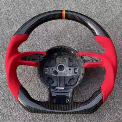 Volante de fibra de carbono de gamuza roja con marco para Audi A1/3/4/5/6/7/8 S3/4 Foto 1 de 4