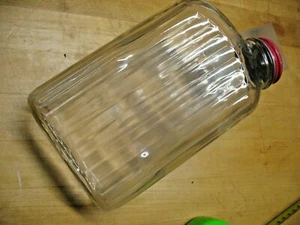 ANCHOR HOWKING MID CENTURY RIBBED GLASS REFRIGIRATOR BOTTLE & CAP VERY NICE - Picture 1 of 5