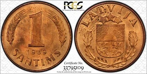 1939 Latvia 1 Santims - PCGS MS64 RD - Picture 1 of 3