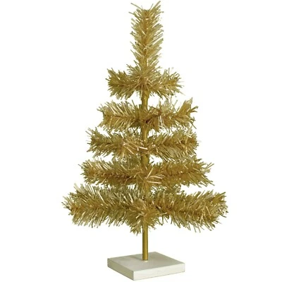 Antique Gold Tinsel Christmas Tree Stand Included Vintage Metallic Gold Tinsel - Image 1 of 4