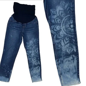 1822 Maternity Jeans Womens Small 29 Boho Upcycled Boho Medallion Blue - Picture 1 of 13