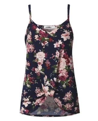 Camiseta sin mangas - Doble - Azul marino y malva con nudo floral sin mangas frontal. Talla - Grande Foto 1 de 3