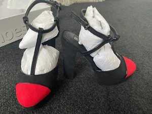 Topshop Saturn Shoes Black suede Red peep toe Heel 3 wedges EUR 37 UK 4 RRP £56 - Picture 1 of 6