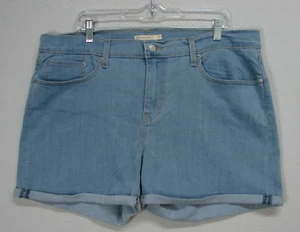 Levis Size 34 Mid Length Light Wash Blue Jean Shorts Stretch Cuffed Womens 18 - Picture 1 of 8
