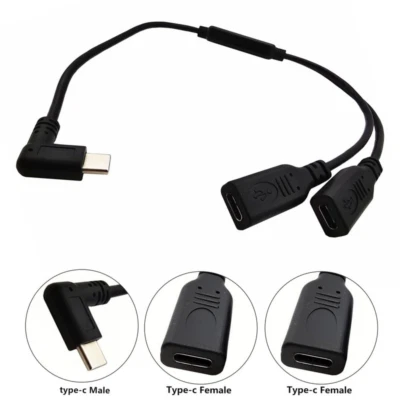 Type C B 3.1 Angled Male to 2 Female Extension Data Charger Y Splitter - Image 1 of 4
