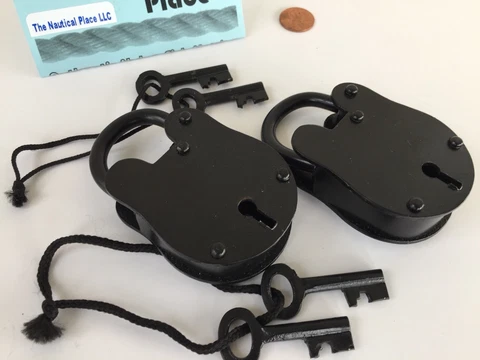 (2) x Iron Locks & Keys, Old Style Black Padlock, Escape Room Prop, Cosplay Cover