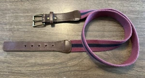 Vintage Gant Cotton/Leather Belt Made in USA Burgundy Blue Striped - Men's 35 - Picture 1 of 5