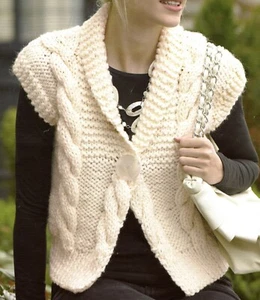Damen + Mädchen super grobe Zopfmuster Weste laminiert Strickmuster 28-46 Zoll - Bild 1 von 1