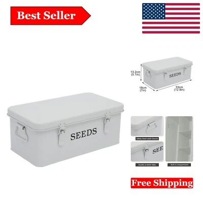 Caja de almacenamiento de semillas de metal vintage con cerradura - Organizador de 4 compartimentos, blanca Foto 1 de 4