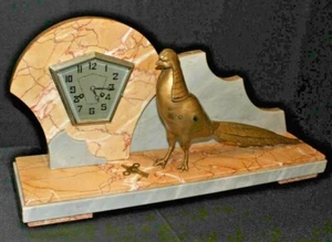 RARO Original Fritz Martí Art Deco Bronce Faisán Escultura Mármol Reloj de abrigo - Imagen 1 de 11