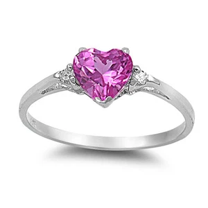 .925 Sterling Silver 7MM PINK ROSE CZ HEART DESIGN ENGAGEMENT RING SIZES 3-12* - Picture 1 of 3