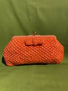 Vintage 1960s Orange Raffia Clutch Purse - Picture 1 of 9