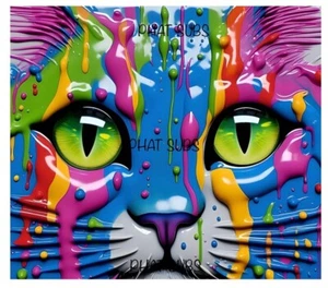 20oz Sublimation Tumbler Wrap Wet Paint Cat Ready To Press Transfer - Picture 1 of 1