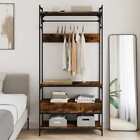 Industrial Wooden Open Bedroom Wardrobe 2 Storage Drawers Hanging Clothes Rail