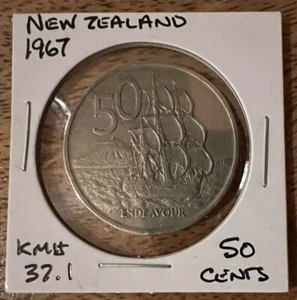 1967 New Zealand Endeavor 50 Cents Coin - Unique Maritime 🇳🇿 50 Cent Coin - Picture 1 of 2