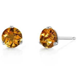 1.63 ct Round Orange Citrine Stud Earrings in 14K White Gold - Picture 1 of 4