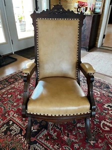 Victorian Eastlake Platform Rocking Chair with New Leather Upholstery Antique - Picture 1 of 5