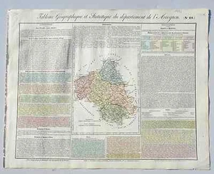 Dépt 12 - Rare Carte Géographique & Statistique de l'Aveyron Aquarellée de 1826 - Picture 1 of 1