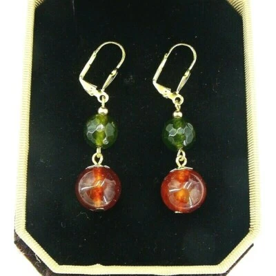 BAILYSBEADS edle Peridot & Feueropal Opal Ohrringe Ohrhänger vergoldet - Bild 1 von 3