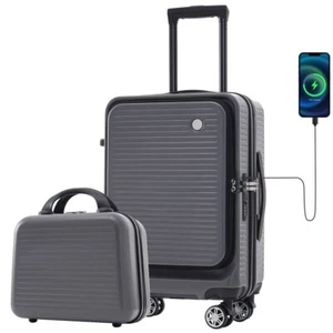 20 Inch Front Open Luggage Lightweight Suitcase USB Port Portable Carrying Case - Picture 1 of 24