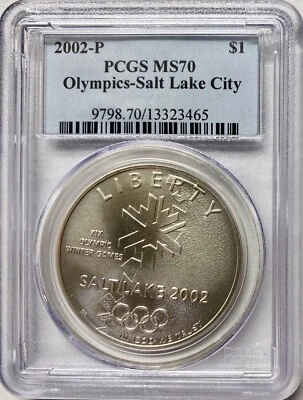 2002 P Olympics Salt Lake City Commemerative Silver Dollar PCGS MS70 - Image 1 of 4
