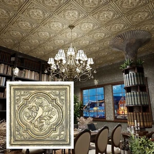 Suspended ceiling tile PVC Emboss interior wall panel L39 ancient gold 10pcs - Picture 1 of 23