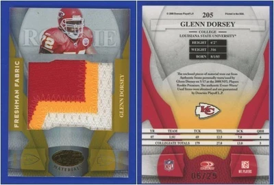 Glenn Dorsey 2008 Certified RC #205 Materials MIRROR GOLD - Chiefs - #'d 06/25 - Image 1 of 3