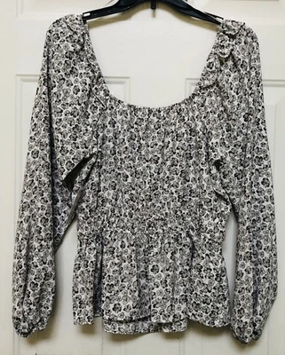 Blusa NINE WEST Moda Top Talla S Mangas Largas Cuello Cuadrado Peplum hgd Foto 1 de 4