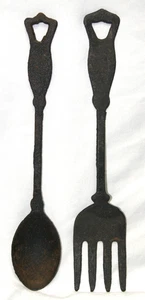 Cast Iron Kitchen Camp Fork & Spoon Set 11" Wall Decor - Picture 1 of 7