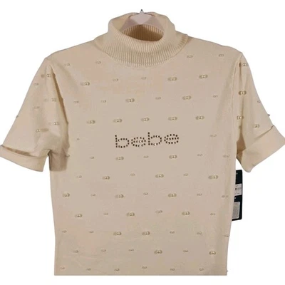 Suéter Y2K Bebe Grande Estrás Cuello Alto Perlas Blancas Logo Súper Suave Nuevo con Etiquetas Foto 1 de 4