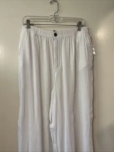 Tahari Women 100% Linen Brilliant White Pants XL Wide Leg New NWT Zip Button - Picture 1 of 7