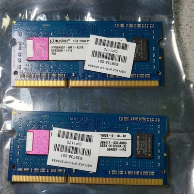 HP594907-HR1-ELFE Kingston Laptop Memory 1GB 1RX8-PC3-10600S-9-10-B1 Qty 2 2GB - Image 1 of 4
