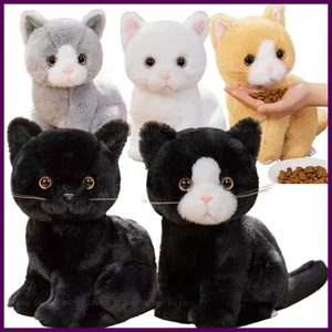 Juguete de peluche 26 cm simulación gris blanco negro gato dibujos animados sentado realista - Imagen 1 de 28