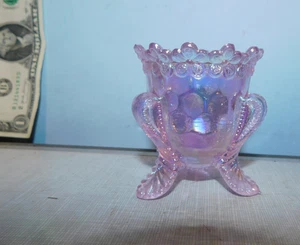Pink Carnival Glass Forget me Not Boyd Glass Toothpick Holder Vermont - Picture 1 of 5