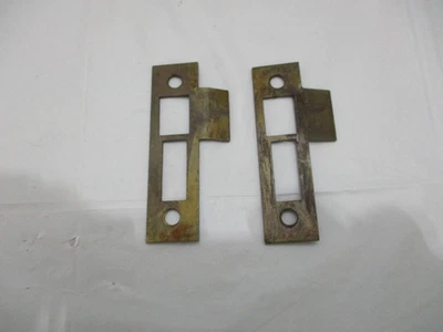 2 Vintage Victorian Mortise Lock Strike Plates Hardware Brass Plated 3 1/4 Inch - Image 1 of 4
