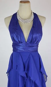 Neu mit Etikett $ 90 königlich formell Abschlussball Kreuzfahrt Abend volle Länge Kleid Größe L blau Neckholder - Bild 1 von 12