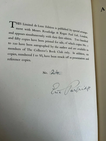DICTIONARY of the UNDERWORLD ~ ERIC PARTRIDGE Ltd Edition SIGNED ~ 1950 Cover