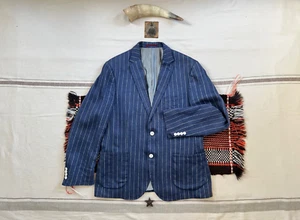 M&S Italian Linen Blazer M 42 Indigo Blue Stripe RRL Naval Tailoring Style Luxe - Picture 1 of 18