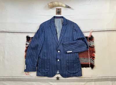 M&S Italian Linen Blazer M 42 Indigo Blue Stripe RRL Naval Tailoring Style Luxe - Image 1 of 4