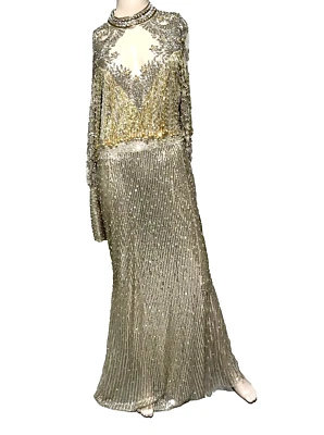 New NWT AMEN Couture Gold Bead Crystal Embroidered Long Dress Gown US 6 8 IT 42 - Image 1 of 4