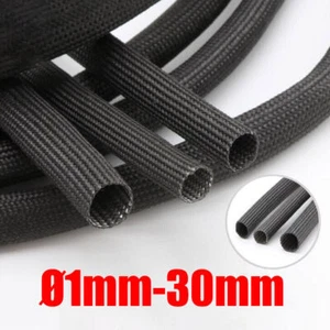 Black Braided Cable Sleeving Expandable Wire Harness Fiberglass Sheathing 1-30mm - Picture 1 of 8