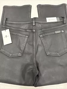 Pantalones de mezclilla 7 For All Mankind nuevos con etiquetas talla 32 negros cintura alta ajustados recubiertos encerados - Imagen 1 de 8