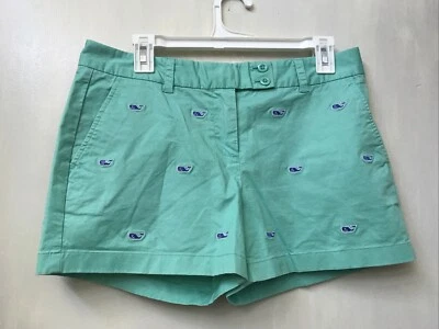 Vineyard Vines Shorts Womens Mint Green All Over Embroidered Whale Logo Size 6 - Image 1 of 3