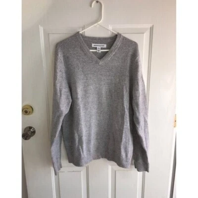 New Mens Gray V-Neck Sweater Wool Cotton Nylon Light Heather Gray Size Large Foto 1 de 4