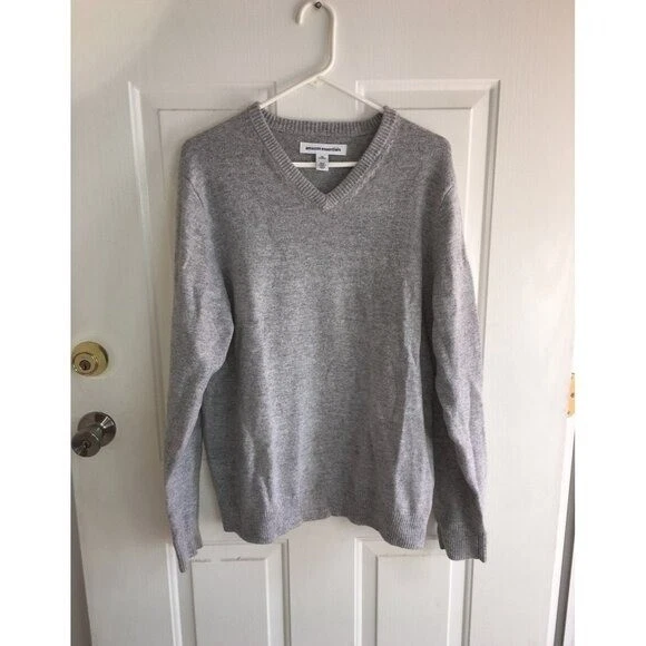 New Mens Gray V-Neck Sweater Wool Cotton Nylon Light Heather Gray Size Large - Image 1 of 4