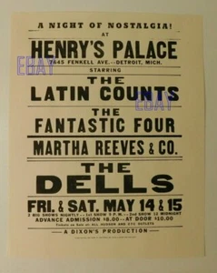 Henry's Palace Detroit repro handbill Latin Counts /Fantastic Four/Martha Reeves - Picture 1 of 2
