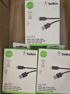 LOT OF 3 - Belkin Mixit Micro-USB To USB Charge Sync Cable 4 Ft (Black) - Picture 1 of 3